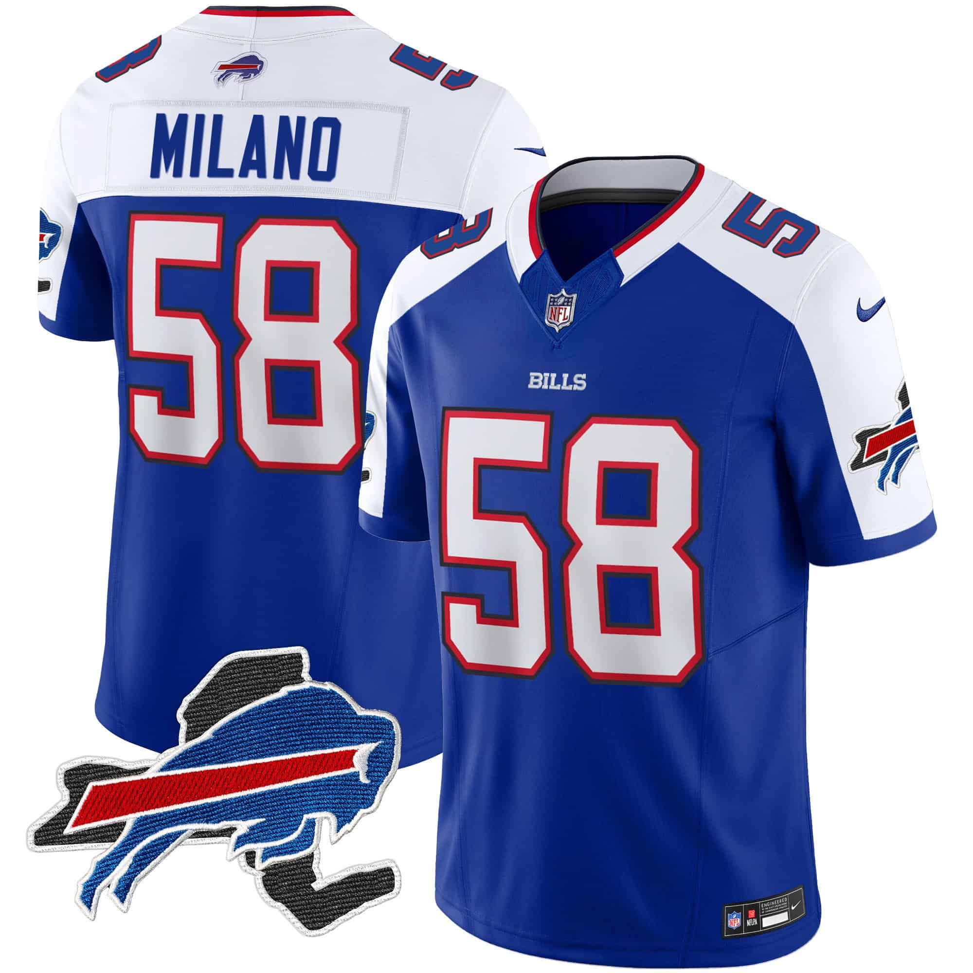 Men Buffalo Bills 58 Milano Blue 2024 Nike Patch Vapor Limited NFL Jersey